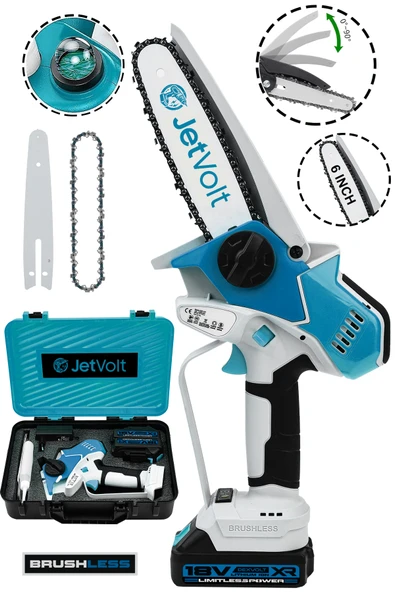 JetVolt Extra Power Kömürsüz Motor Şarjlı El Testeresi Ağaç Odun Dal Kesme Budama Mavi - Mavi ürün görseli