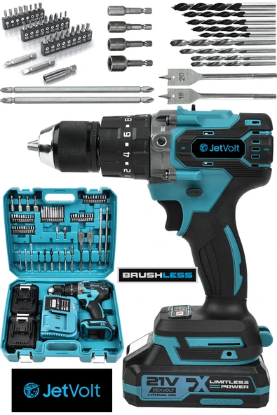 JetVolt 21V Çelik Mandren Kömürsüz Motor Darbeli Şarjlı Matkap - Mavi ürün görseli 1
