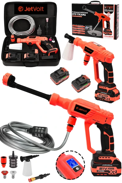 JetVolt 21V 2.0Ah Kömürsüz Motor Yüksek Basınçlı Akülü Oto Araba Yıkama Makinesi Şarjlı - Kırmızı ürün görseli 1