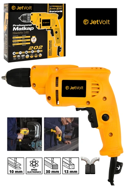JetVolt 240V 60Hz Profesional 580W Metal Şanzıman 10mm Elektrikli Matkap - Sarı - 1