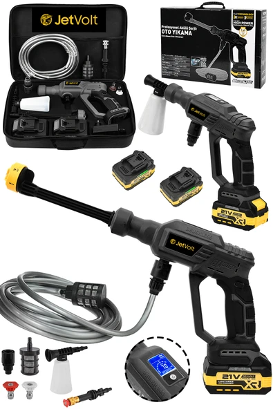 JetVolt 21V 2.0Ah Kömürsüz Motor Yüksek Basınçlı Akülü Oto Araba Yıkama Makinesi Şarjlı - Siyah ürün görseli 1