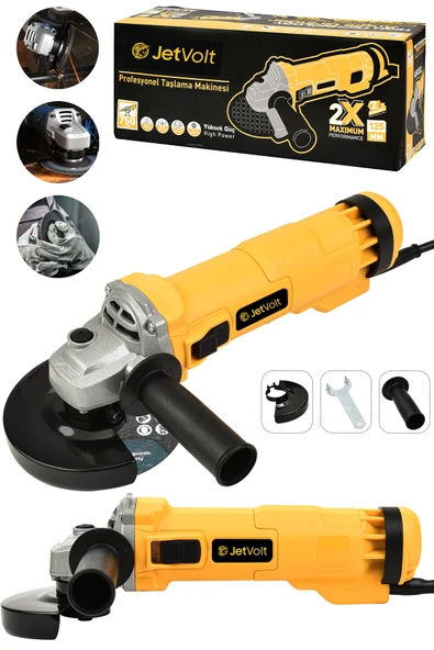 JetVolt Profesyonel 750W Avuç Taşlama Makinesi 125mm Bakır Sargılı Spiral - Sarı - 1