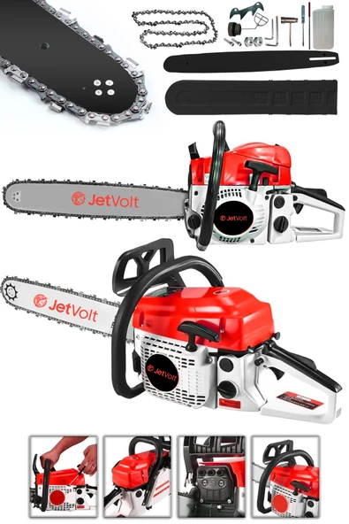 JetVolt Ekstra Güçlü 52CC 2.9 HP 8000 Rpm BENZİNLİ Ağaç Odun Dal Kesme Makinesi Motorlu Testere Hızar Motoru - Kırmızı ürün görseli