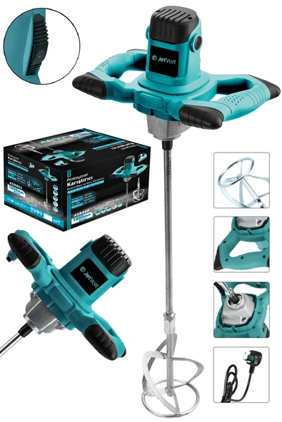JetVolt Profesyonel 1800W Devir Ayarlı Elektrikli Alçı Boya Ve Harç Karıştırıcı Mikser - Mavi - 1