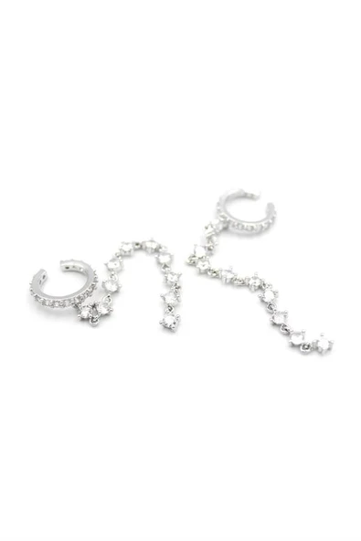 LitaeTrend 2'li Taşlı Kıkırdak Küpe - Gümüş - Resim 2