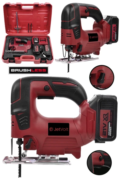 JetVolt Profesyonel 21V 3.0Ah 10 Pilli Metal Şanzıman Dekupaj Testere - Kırmızı ürün görseli 1