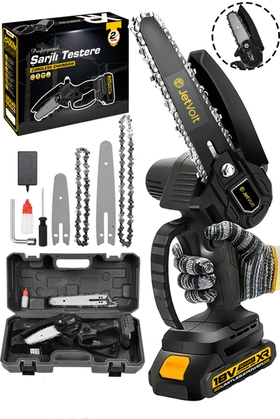 JetVolt Profesonel Metal Dişli 18V 1.5Ah Şarjlı Dal Budama Testeresi - Siyah ürün görseli 1