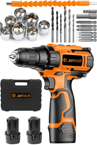 JetVolt 12V 1.5Ah Şarjlı Matkap 24 Parça - Turuncu ürün görseli 1