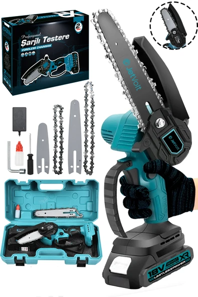 JetVolt Profesonel Metal Dişli 18V 1.5Ah Şarjlı Dal Budama Testeresi - Mavi - 1