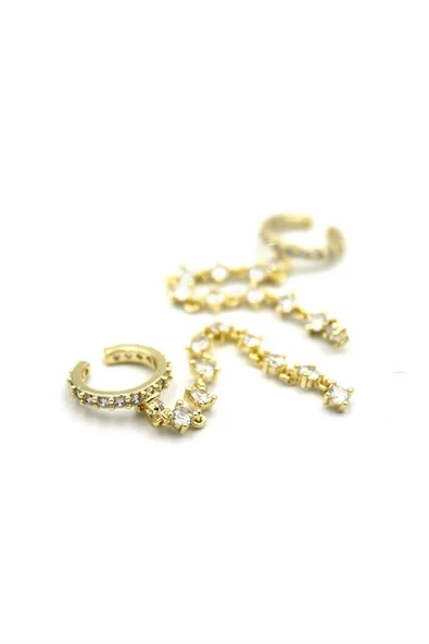 LitaeTrend 2'li Taşlı Kıkırdak Küpe - Altın - Resim 2