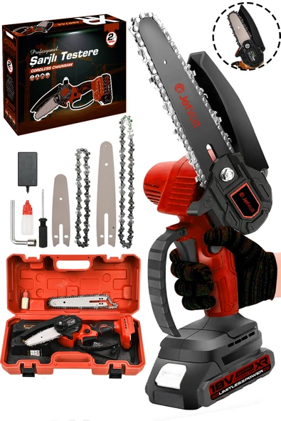 JetVolt Profesonel Metal Dişli 18V 1.5Ah Şarjlı Dal Budama Testeresi - Kırmızı - 1