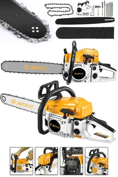 JetVolt Ekstra Güçlü 52CC 2.9 HP 8000 Rpm BENZİNLİ Ağaç Odun Dal Kesme Makinesi Motorlu Testere Hızar Motoru - Sarı ürün görseli