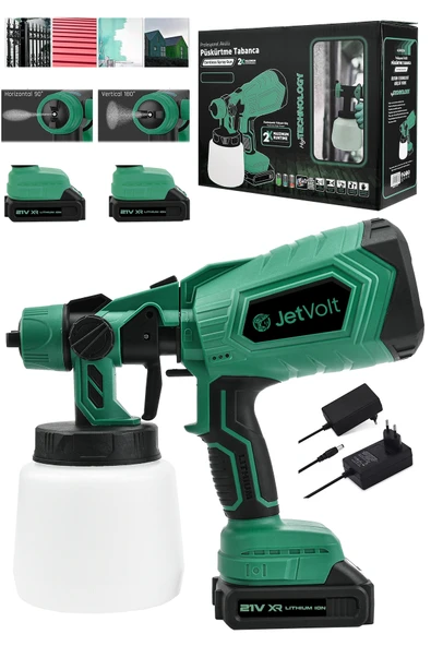 JetVolt Yüksek Basınçlı Çift Akülü Sprey Boya Püskürtme Tabancası - Yeşil ürün görseli