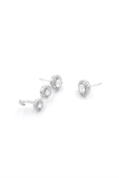 LitaeTrend Taşlı Kıkırdaklı Küpe - Gümüş - Resim 2