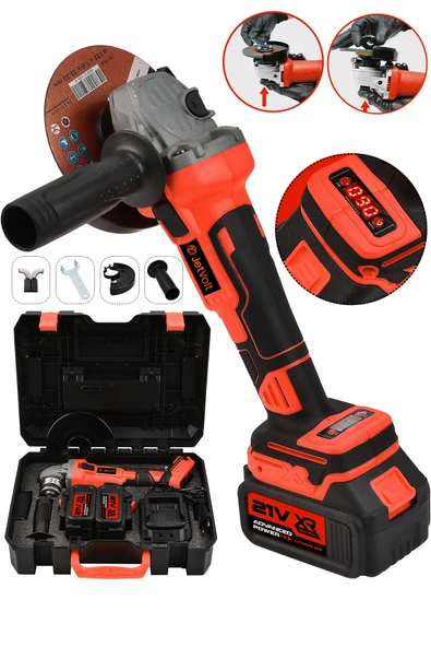 JetVolt Profesyonel 21V 2.0Ah Çift Akülü 10 Pilli Kömürsüz Şarjlı 125mm Avuç Taşlama - Kırmızı - 1