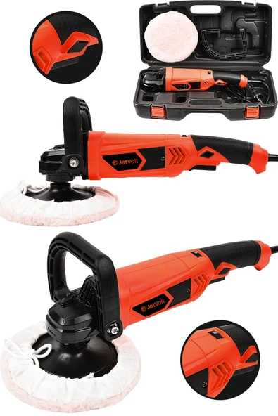 JetVolt Devir Ayarlı Polisaj Makinesi 6 Kademeli Pasta Cila Kiti 1300 Watt 180 mm - Kırmızı ürün görseli 1