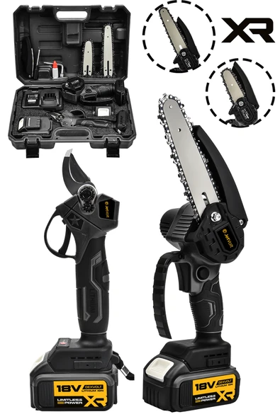 JetVolt 2'Li Set 18V 1.5Ah Çift Akülü Çelik Şanzıman Şarjlı Dal Budama & Testeresi - Siyah - 1