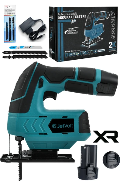 JetVolt Profesyonel Çift Akülü 12 Volt Li-ion Şarjlı Dekupaj Testere - Mavi - 1