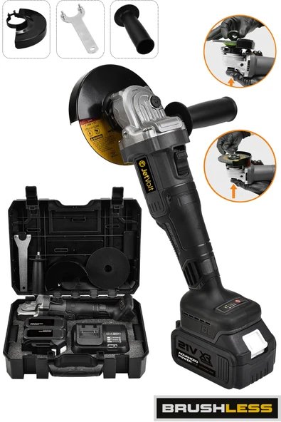 JetVolt Profesyonel 21V 2.0Ah Çift Akülü 10 Pilli 125mm Kömürsüz Şarjlı Taşlama - Siyah - 1