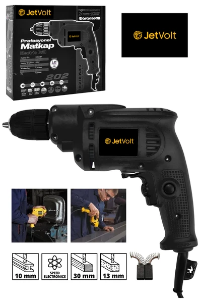 JetVolt 240V 60Hz Profesional 580W Metal Şanzıman 10mm Elektrikli Matkap - Siyah - 1
