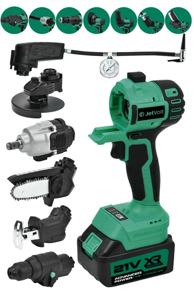 JetVolt 7 Başlıklı Set Taşlama Somun Sıkma Tilki Kuyruğu Dal Budama Akülü Vidalama Hava Pompası Hilti - Yeşil - 1