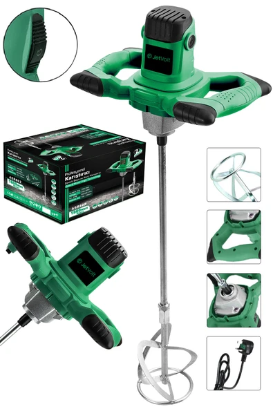 JetVolt Profesyonel 1800W Devir Ayarlı Elektrikli Alçı Boya Ve Harç Karıştırıcı Mikser - Yeşil ürün görseli 1