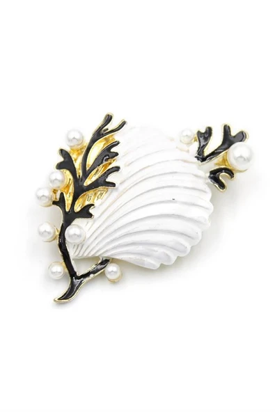 LitaeTrend Deniz Kabuğu Broş - Beyaz ürün görseli 1