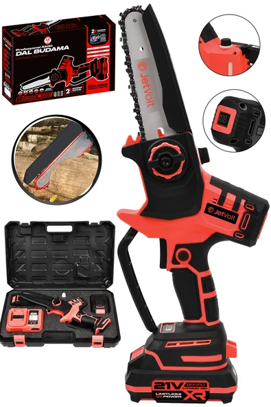 JetVolt 21V Şarjlı 15cmPala Otomatik Yağlamalı Dal Budama Makinesi Testeresi Kesim Motoru - Kırmızı ürün görseli 1