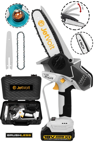 JetVolt Extra Power Kömürsüz Motor Şarjlı El Testeresi Ağaç Odun Dal Kesme Budama Mavi - Siyah - 1
