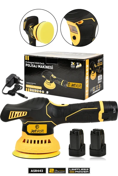 JetVolt 12V Orbital 8 Kademli Cila Pasta Parlatma Polisaj Makinesi Sarı - 1