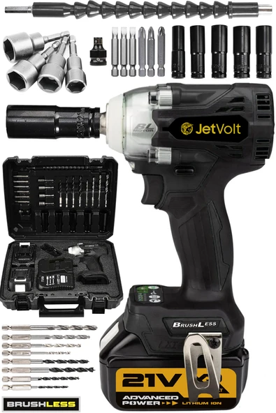 JetVolt 21V 2.0Ah Profesyonel Somun Sıkma Sökme Şarjlı Darbeli Matkap Akülü Vidalama - Siyah - 1