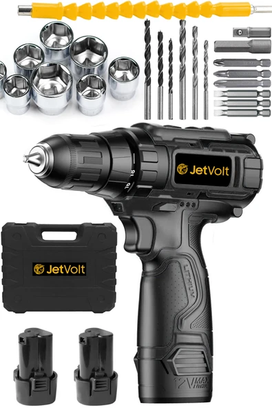 JetVolt 12V 1.5Ah Şarjlı Matkap 24 Parça - Siyah - 1