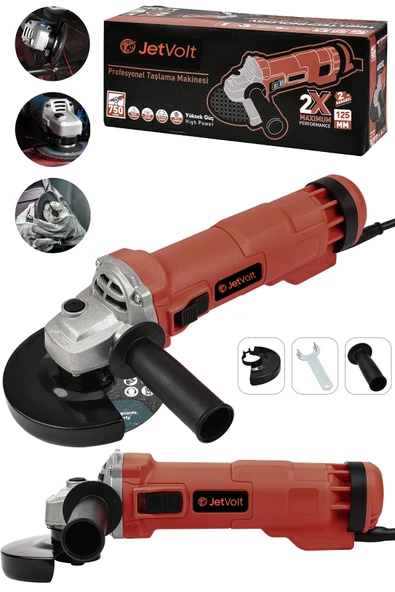 JetVolt Profesyonel 750W Avuç Taşlama Makinesi 125mm Bakır Sargılı Spiral - Kırmızı - 1