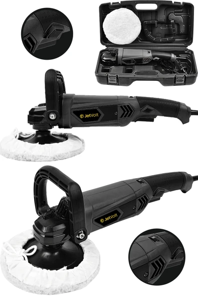 JetVolt Devir Ayarlı Polisaj Makinesi 6 Kademeli Pasta Cila Kiti 1300 Watt 180 mm - Siyah - 1