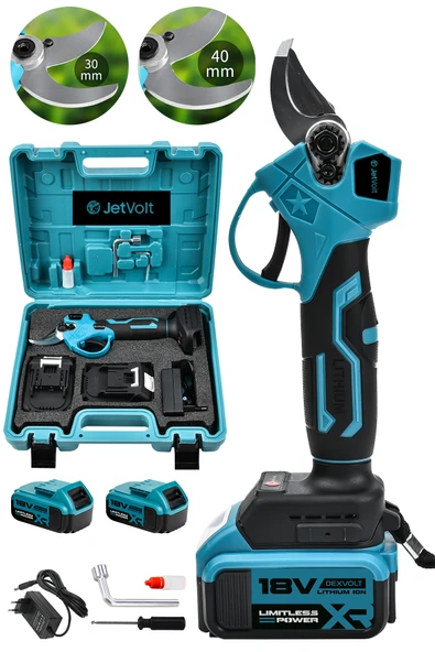 JetVolt Çift Akülü Profesyonel Ağaç Odun Dal Kesme Makinası Şarjlı Budama Makası - Mavi ürün görseli 1