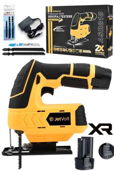 JetVolt Profesyonel Çift Akülü 12 Volt Li-ion Şarjlı Dekupaj Testere - Sarı - 1