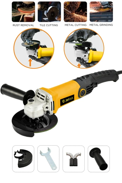 JetVolt Profesyonel 1200W Avuç Taşlama Makinesi 125mm 6 Kademeli Uzun Kuyruk - Sarı ürün görseli 1