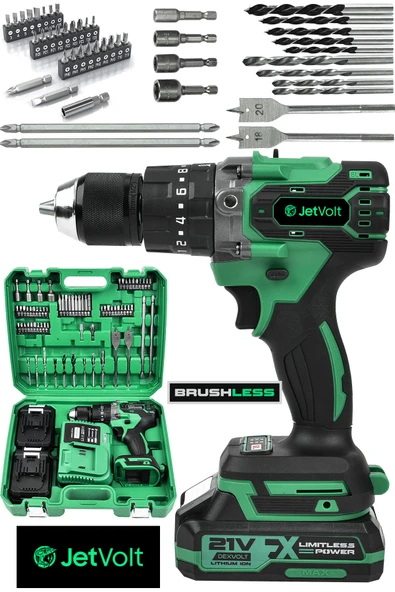 JetVolt 21V Çelik Mandren Kömürsüz Motor Darbeli Şarjlı Matkap - Yeşil ürün görseli 1
