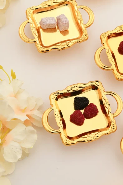 Mucit Home Mini Kulplu Kare Model Ayaklı lokumluk 6'lı Takım Gold - Resim 8