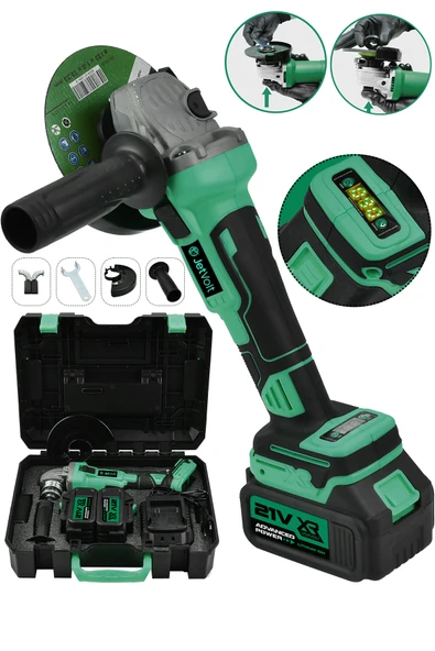 JetVolt Profesyonel 21V 2.0Ah Çift Akülü 10 Pilli Kömürsüz Şarjlı 125mm Avuç Taşlama - Yeşil ürün görseli 1