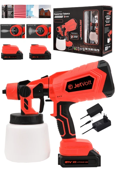 JetVolt Yüksek Basınçlı Çift Akülü Sprey Boya Püskürtme Tabancası - Kırmızı - 1
