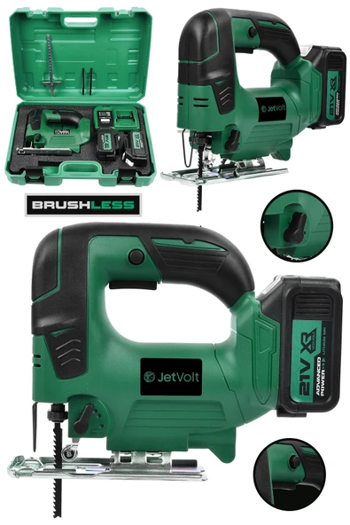 JetVolt Profesyonel 21V 3.0Ah 10 Pilli Metal Şanzıman Dekupaj Testere - Yeşil - 1