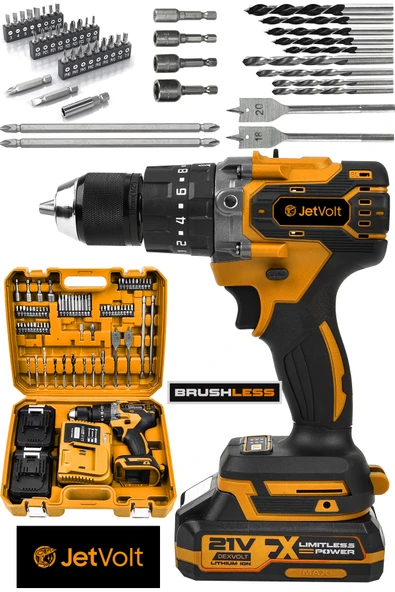 JetVolt 21V Çelik Mandren Kömürsüz Motor Darbeli Şarjlı Matkap - Turuncu ürün görseli 1