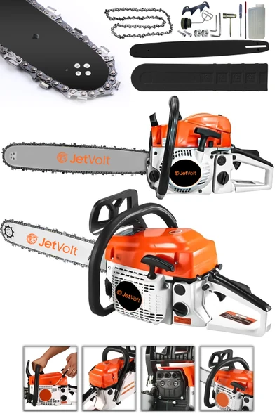 JetVolt Ekstra Güçlü 52CC 2.9 HP 8000 Rpm BENZİNLİ Ağaç Odun Dal Kesme Makinesi Motorlu Testere Hızar Motoru - Turuncu ürün görseli