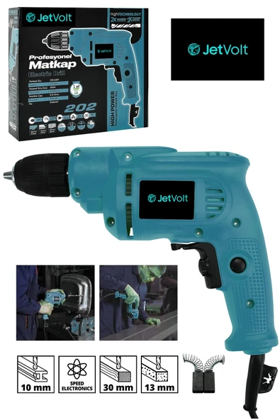 JetVolt 240V 60Hz Profesional 580W Metal Şanzıman 10mm Elektrikli Matkap - Mavi - 1