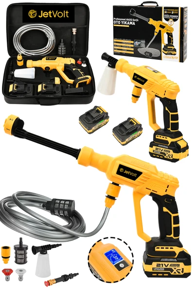 JetVolt 21V 2.0Ah Kömürsüz Motor Yüksek Basınçlı Akülü Oto Araba Yıkama Makinesi Şarjlı - Sarı ürün görseli