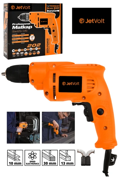 JetVolt 240V 60Hz Profesional 580W Metal Şanzıman 10mm Elektrikli Matkap - Turuncu - 1
