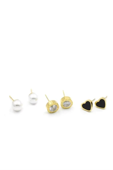 LitaeTrend Çoklu Çelik Küpe - Altın ürün görseli 1