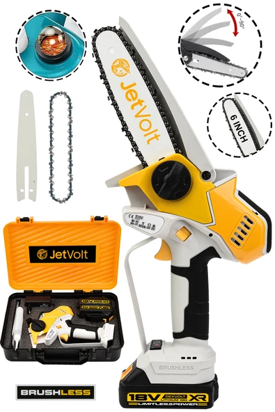 JetVolt Extra Power Kömürsüz Motor Şarjlı El Testeresi Ağaç Odun Dal Kesme Budama Mavi - Sarı ürün görseli 1
