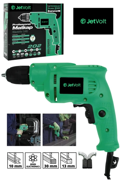 JetVolt 240V 60Hz Profesional 580W Metal Şanzıman 10mm Elektrikli Matkap - Yeşil - 1